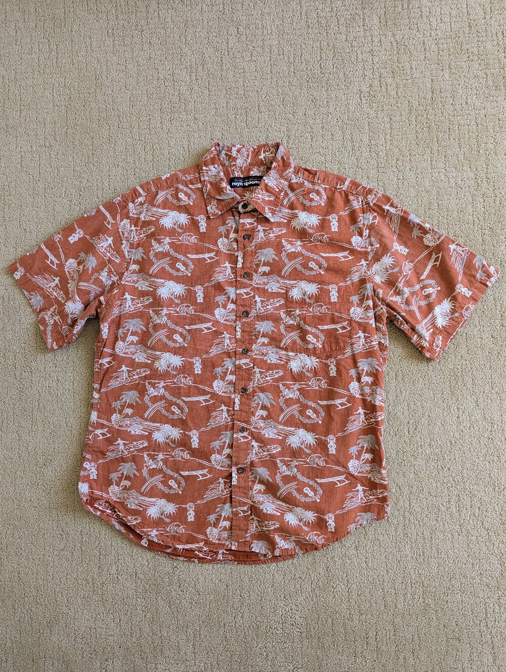 Reyn Spooner Button Down Hawaiian Reverse Print Shirt AOP XL Vintage Scenic Surf